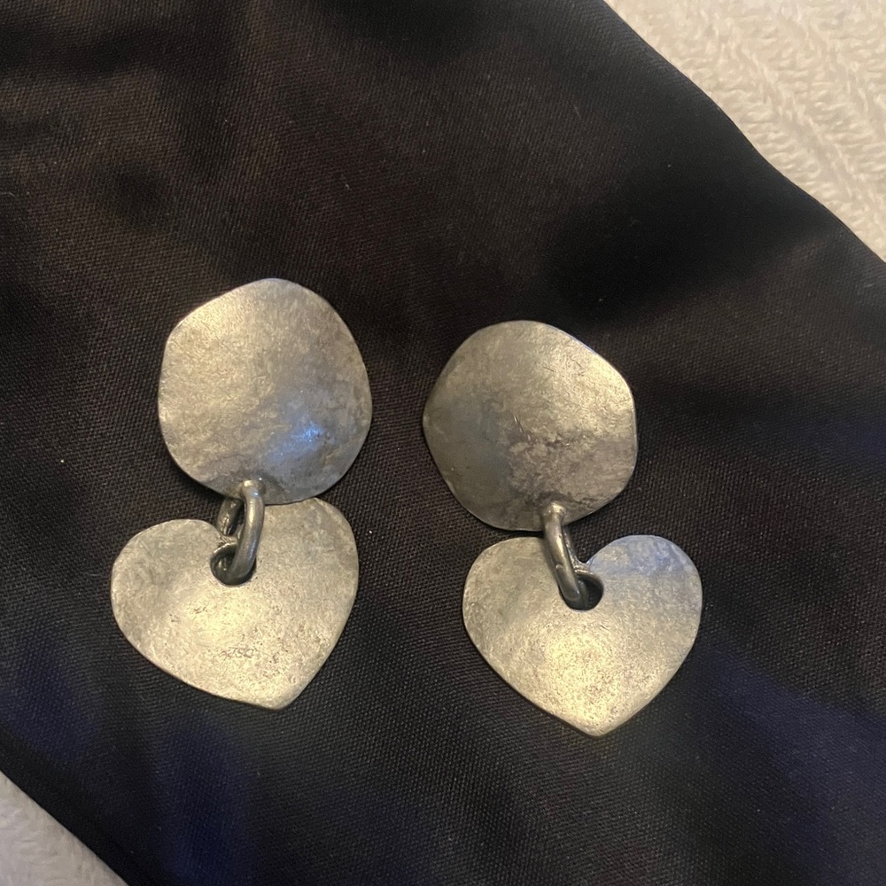 Silver Heart Drop Earrings